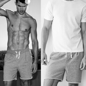 HIRO CLARK Mens Grey 100% Cotton Sweat Shorts Drawstring Raw Hem XS